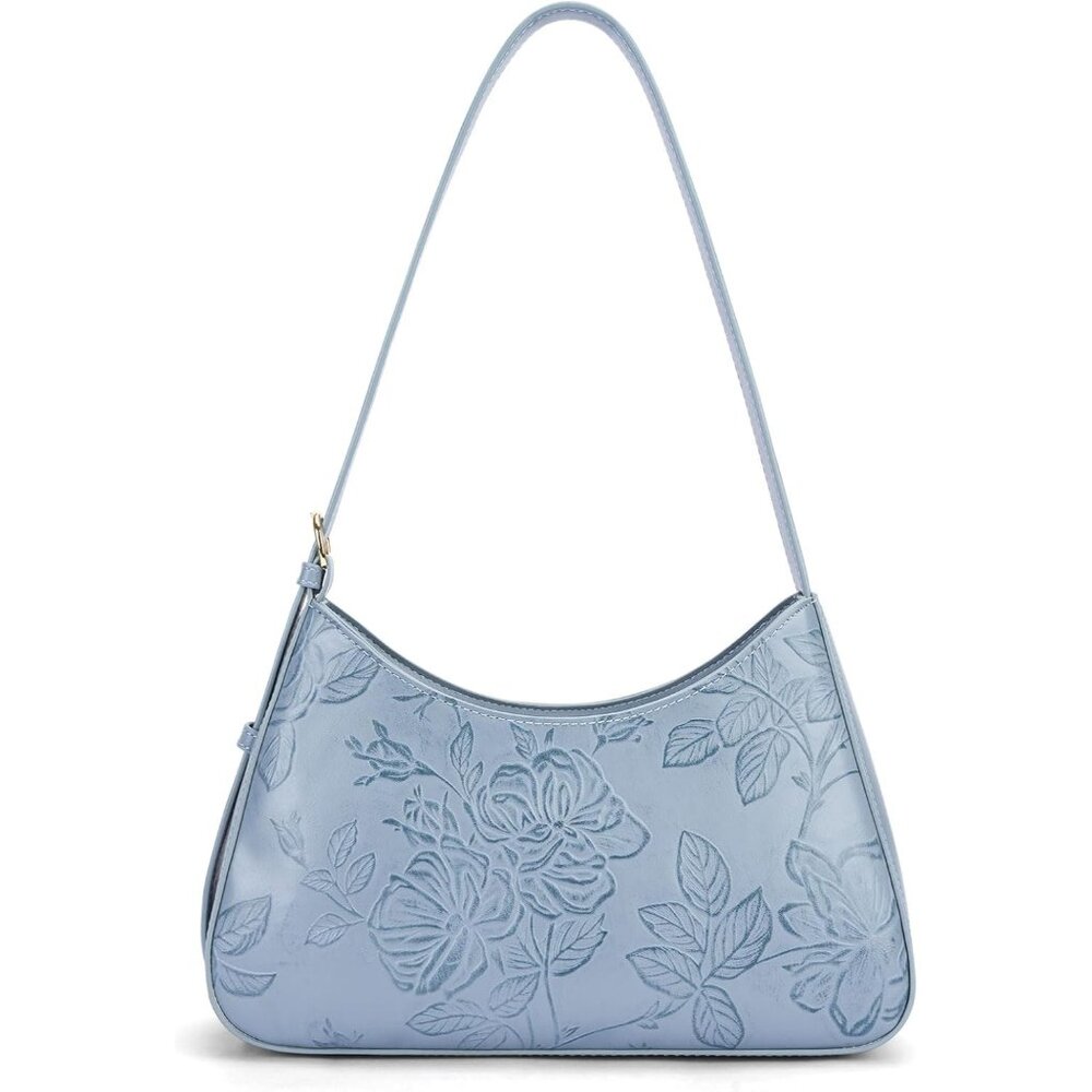 Elegant Embossed Pu Leather Shoulder Bag - Crescent Design With Adjustable Strap